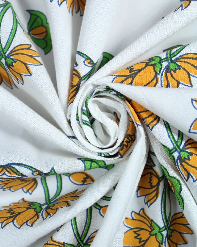 summer floral dressWhite And Multicolor Floral Design Cotton Cambric Fabric