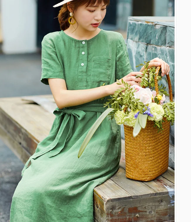 bodycon dressWomen Dresses Ramie Casual Summer Buttons Linen Shirts Women Dresses SJ97215