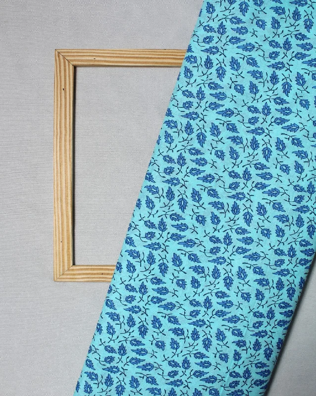 layered dressLight Blue And Royal Blue Leaf Design Cotton Cambric Fabric