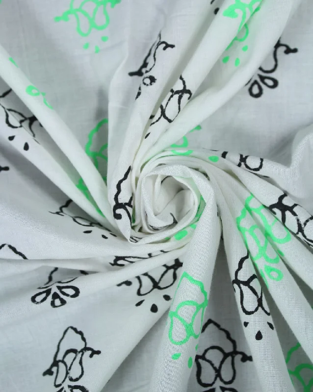 casual shift dressWhite And Green Abstract Design Cotton Cambric Fabric