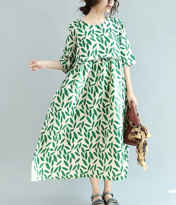 casual day dressLeaf Summer Cotton Linen Spring Women Dresses Plus Size QZ200531