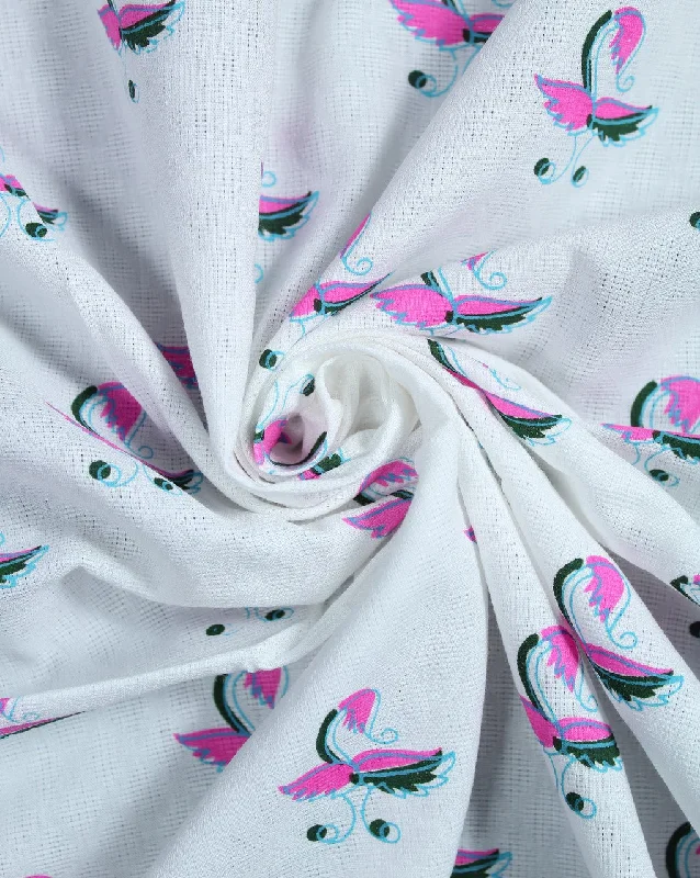 midi dressWhite And Pink Leaf Design Cotton Cambric Fabric