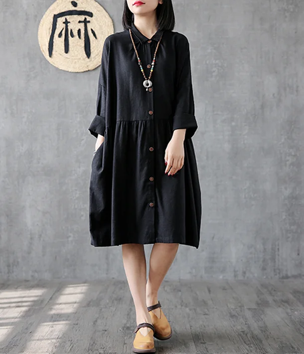 modern dressLong Sleeve Summer Spring Linen Women Dresses DZA206104