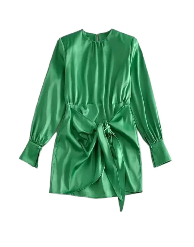 chic wrap dressGreen Front Knot Short Dress