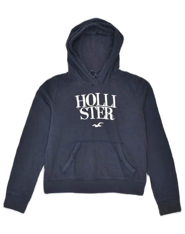 cool hoodieHOLLISTER Womens Oversized Graphic Hoodie Jumper UK 10 Small Navy Blue