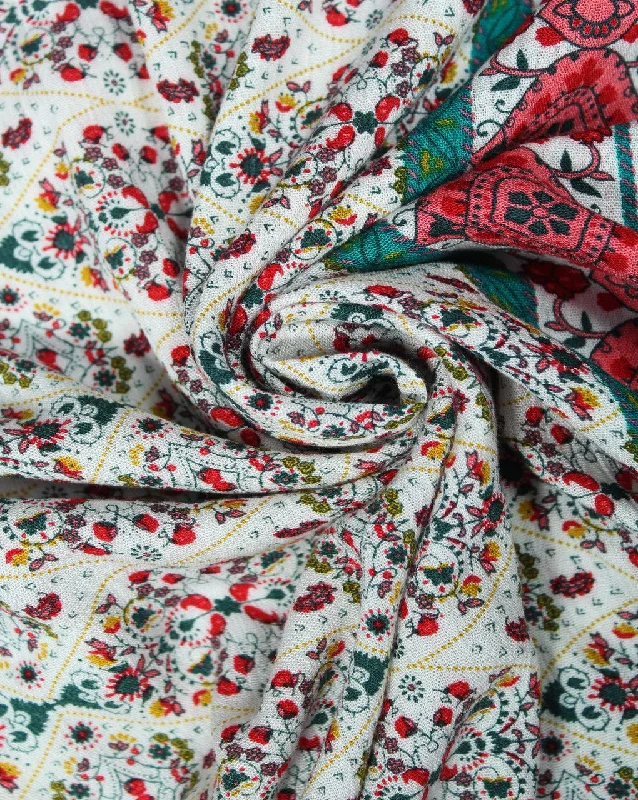 stylish dressWhite And Multicolor Floral Print Rayon Fabric