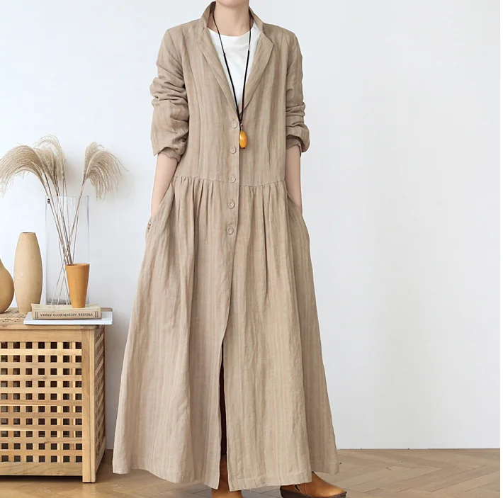 form-fitting dressLinen Loose Long Women Spring Dresses Plus Size AMT962328