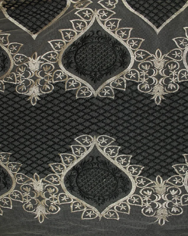 minimalistic dressBlack And Gold Abstract Design Polyester Net Embroidered Fabric