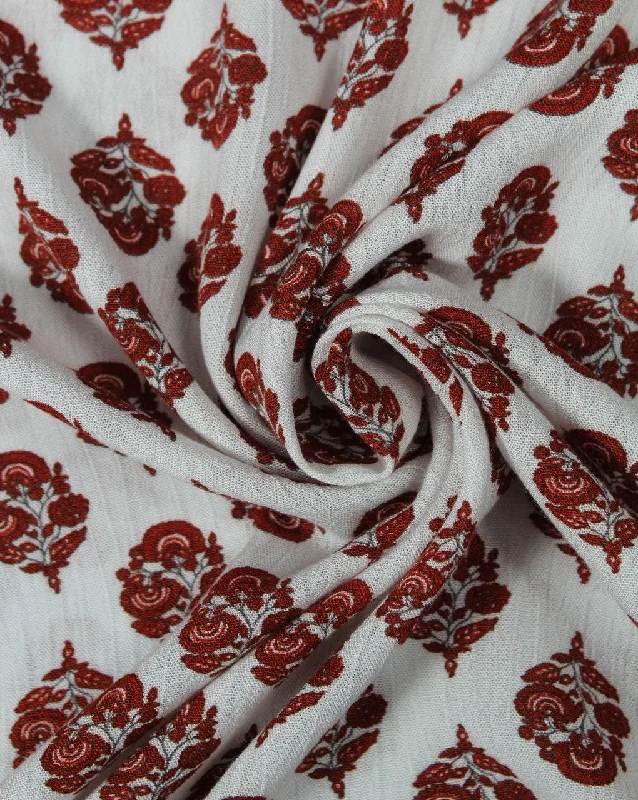 flowy maxi dressWhite And Maroon Floral Design Rayon Fabric