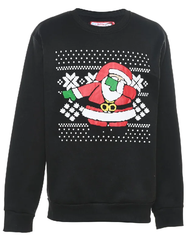 comfortable winter coatSanta Claus Design Black Christmas Jumper - M