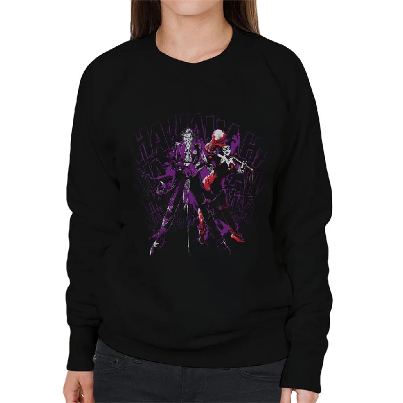 fashionable gym hoodieBatman The Joker And Harley Quinn Hahahaha Women's Sweatshirt