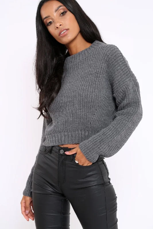 vintage crewneck pulloverCharcoal Cropped Knitted Jumper - Hennie