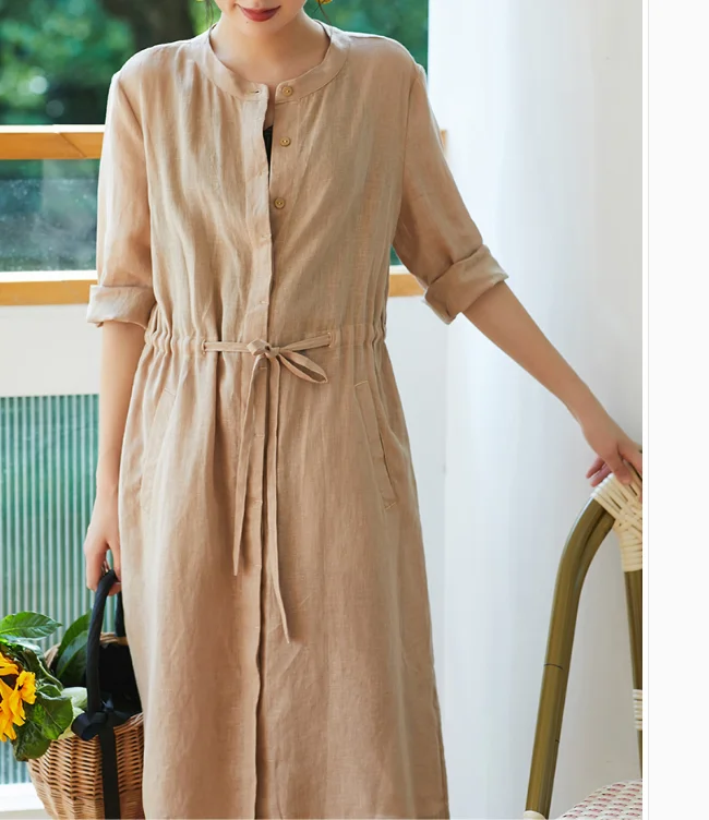 elegant evening dressWomen Dresses Ramie Casual Spring Linen Women Dresses SSM97215