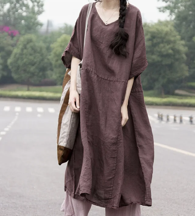 fitted dressPatchwork Linen Loose Women Dress