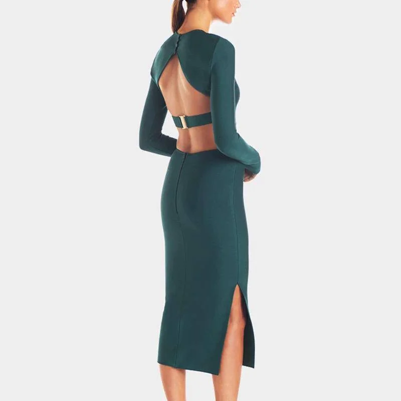 trendy bodycon dressHigh Slit Backless Midi Bodycon Dress