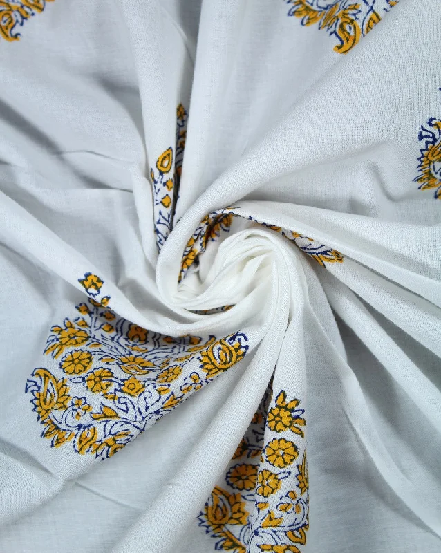 ashionable dressWhite And Yellow Booti Design Cotton Cambric Fabric