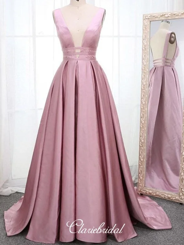 Crazy Savings Deep V-neck Long A-line Prom Dresses, School Graduation Party Prom Dresses 2020
