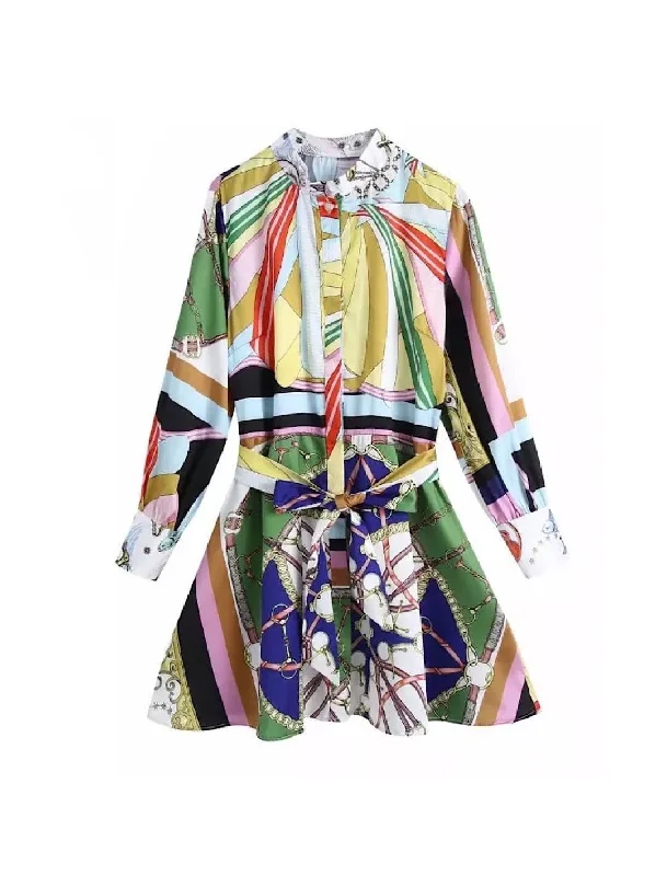 casual knit dressChain Multi Color Print Shirt Dress