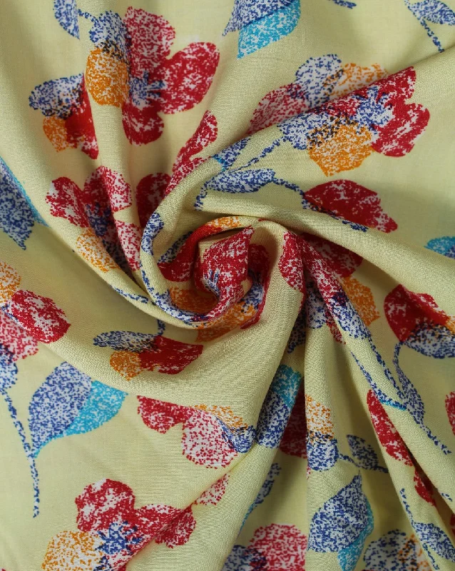 modern dressYellow And Multicolor Floral Design Rayon Fabric