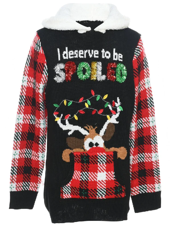 trendy bomber coatReindeer Design Festive Christmas Jumper - L