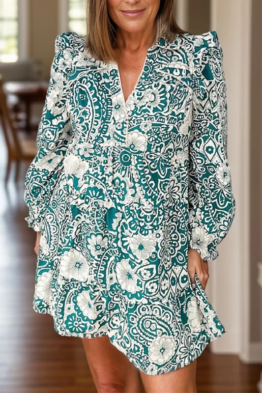 trendy wrap dressPlus Size Ruffled Printed Flounce Sleeve Dress