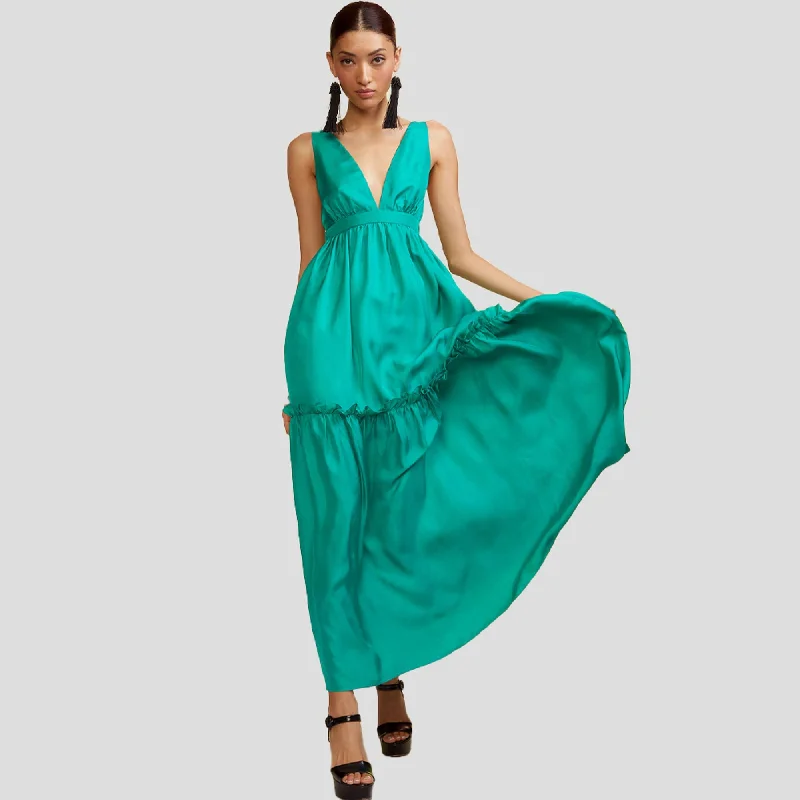 stylish party dressV NECK SILK DRESS