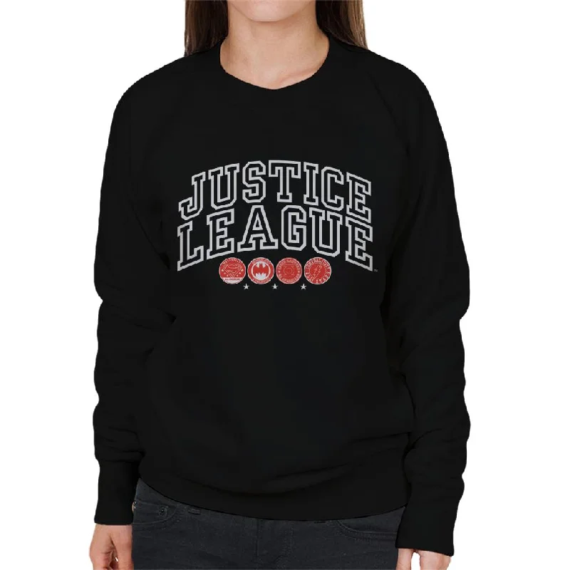 contemporary fitness sweatshirtJustice League Character Logos Women's Sweatshirt