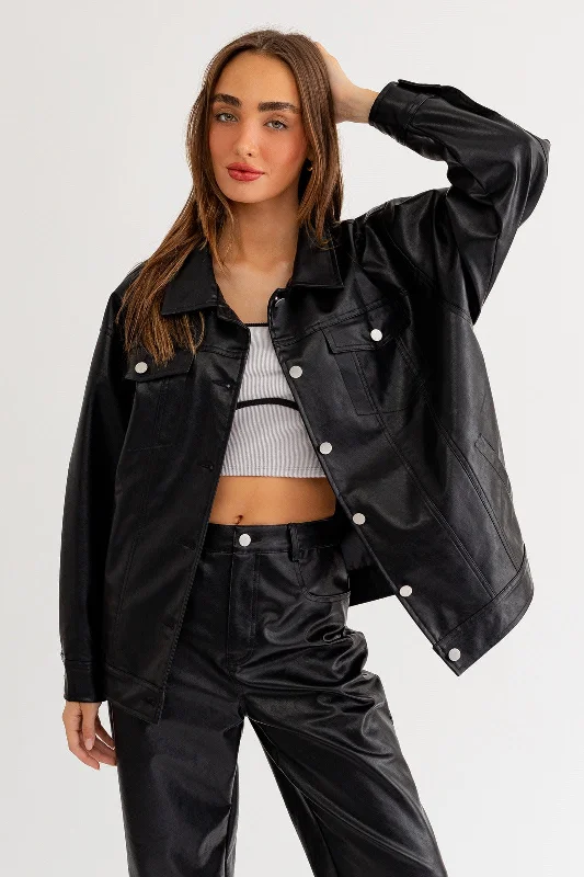 fitted trench coatOversized Vegan Leather Button-Up Jacket