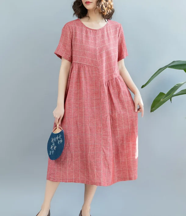 trendy mini dressRed Summer Cotton Linen Spring Women Dresses QZ200522