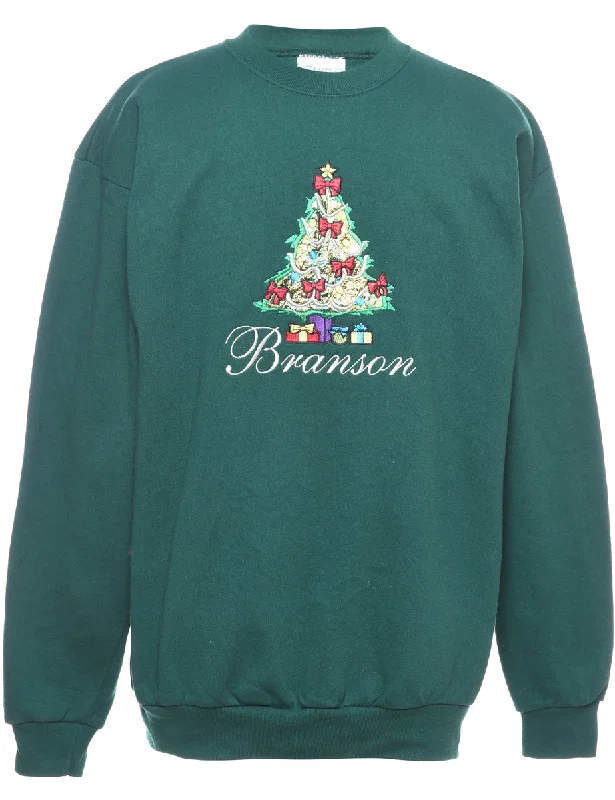 sleek jacketChristmas Tree Print Sweatshirt - L