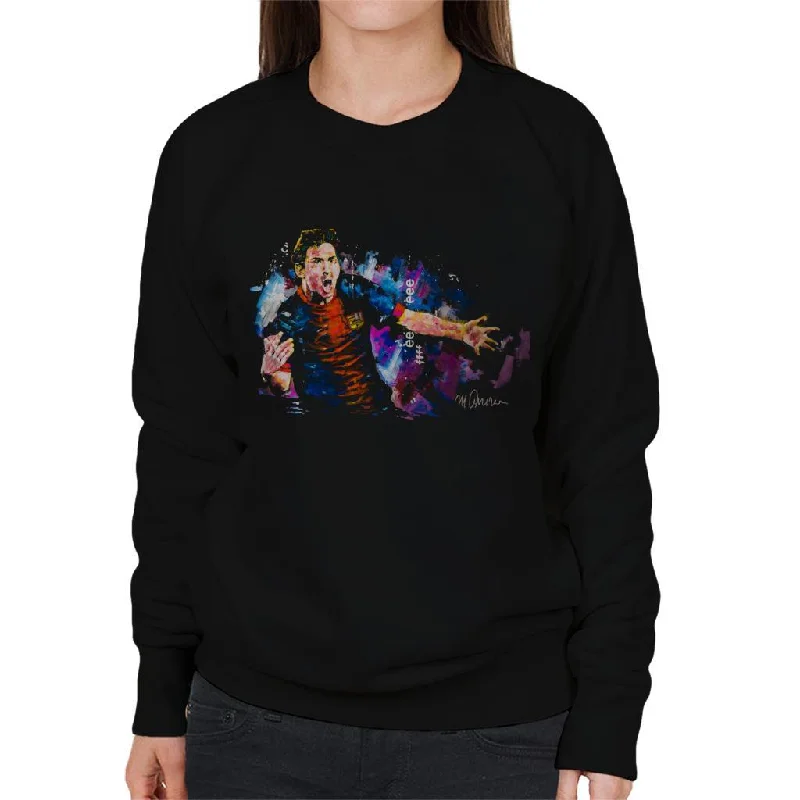 long-sleeve athletic hoodieSidney Maurer Original Portrait Of Lionel Messi FCB Badge Women's Sweatshirt