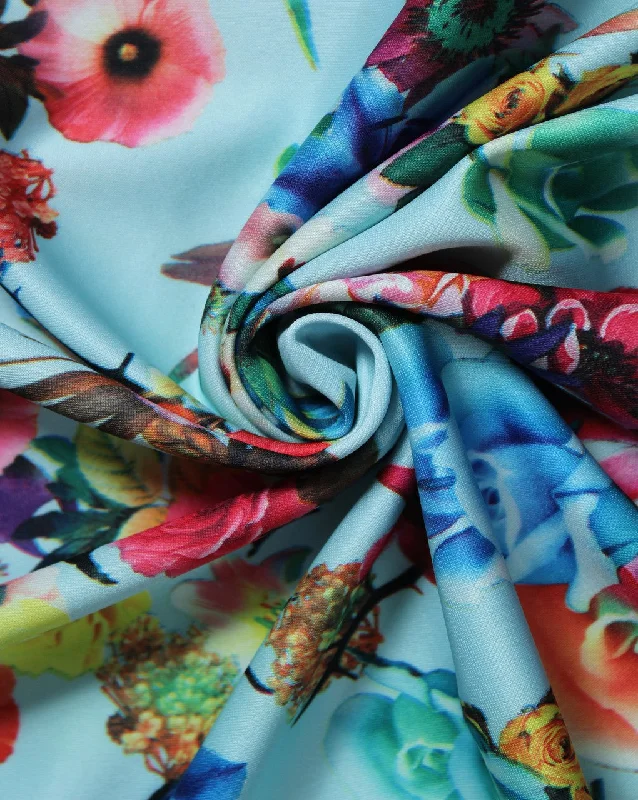 v-neck dressMulticolor Floral Design 2 Polyester Scuba Fabric