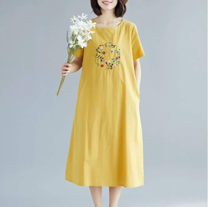 office dressEmbroidery loose Long Women Spring Dresses Plus Size