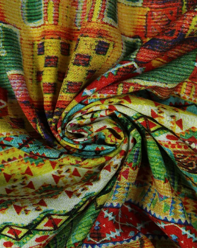 stylish party dressYellow And Multicolor Abstract Design Rayon Fabric