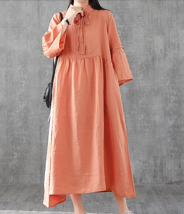 comfy dressLong Sleeve Summer Spring Cotton Linen Women loose Dresses DZA05254