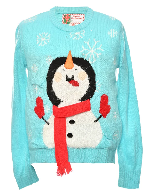 windbreaker jacketSnowman Light Blue Christmas Jumper - S