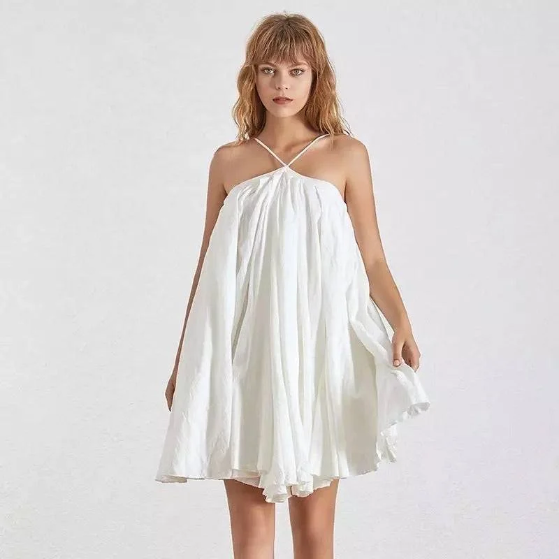 elegant shift dressWhite Flared Short Backless Dress