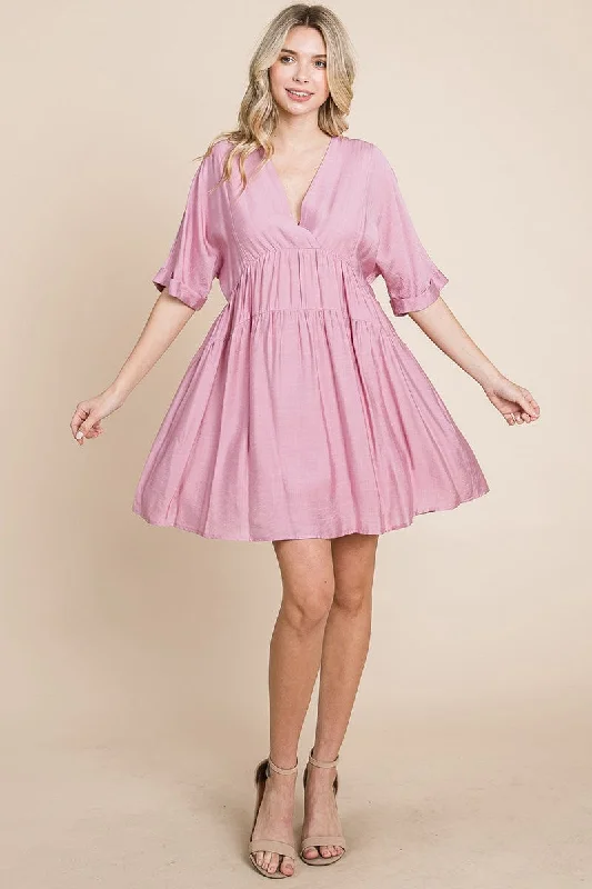 chic dressTiered Dolman Sleeve V neck Babydoll Dress