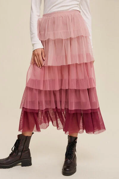 fitted cocktail dressElastic Waist Layered Tulle Midi Skirt