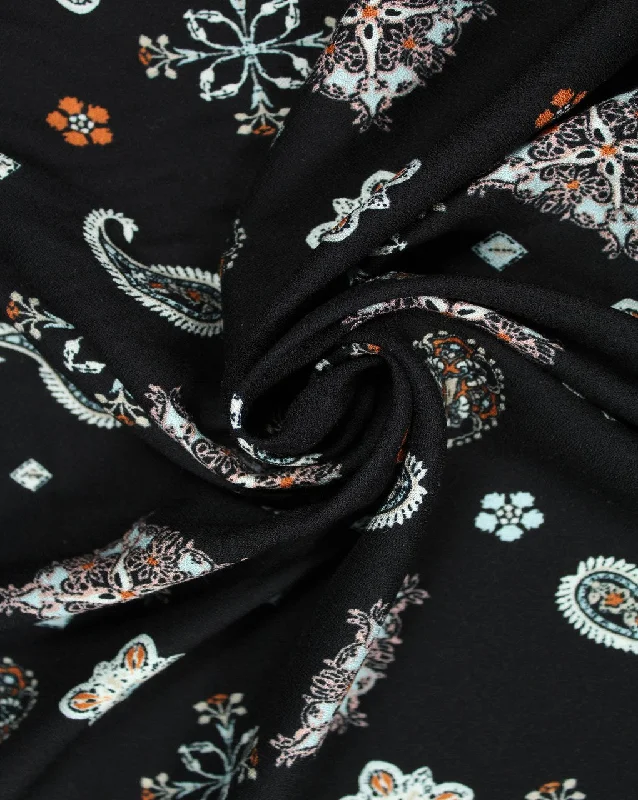 ruffle dressBlack And Multicolor Paisley Design Rayon Fabric