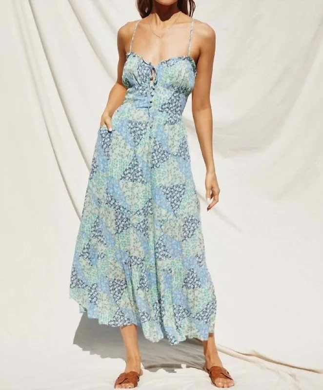 floral midi dressThe Just A Dream Corset Tie Back Dress In Blue