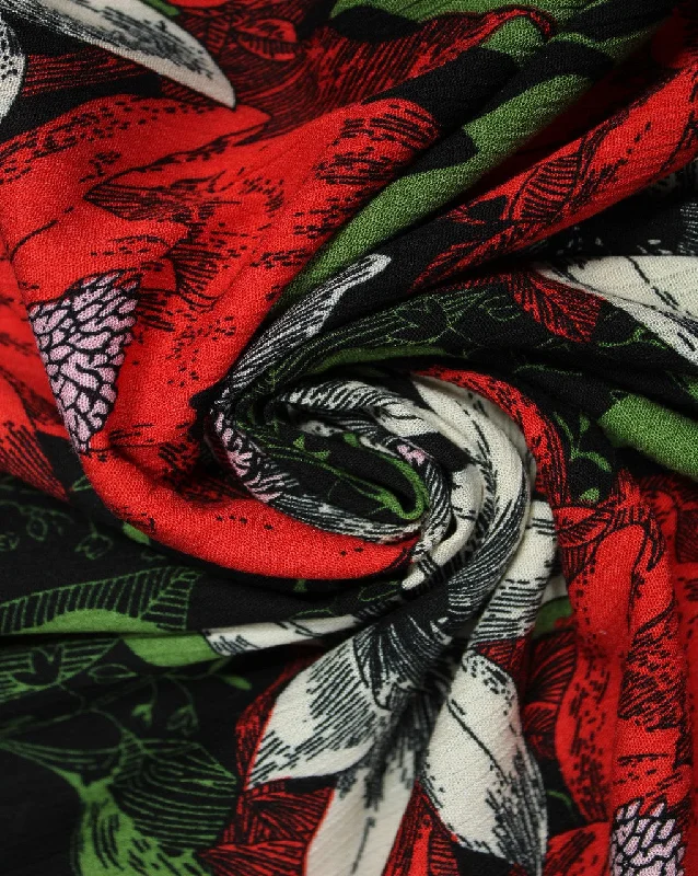 elegant shift dressBlack And Multicolor Floral Design Rayon Fabric