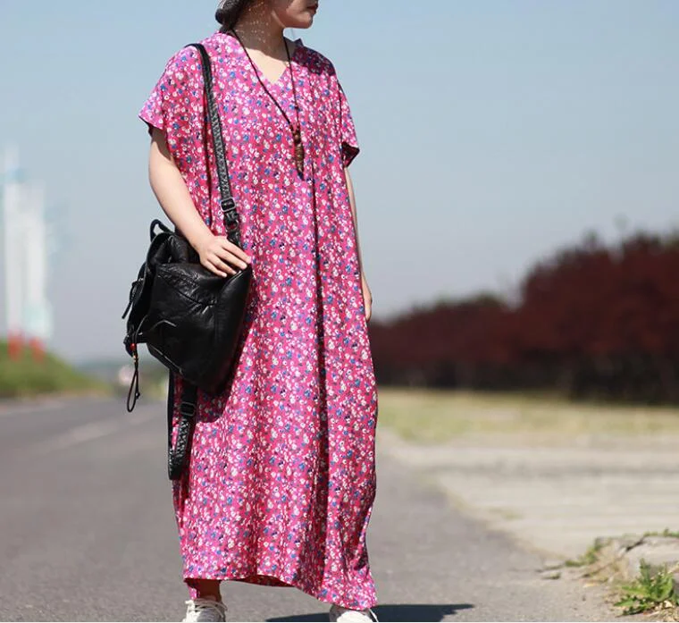 draped dressLoose Long Summer Linen Cotton V Neck Spring Dresses