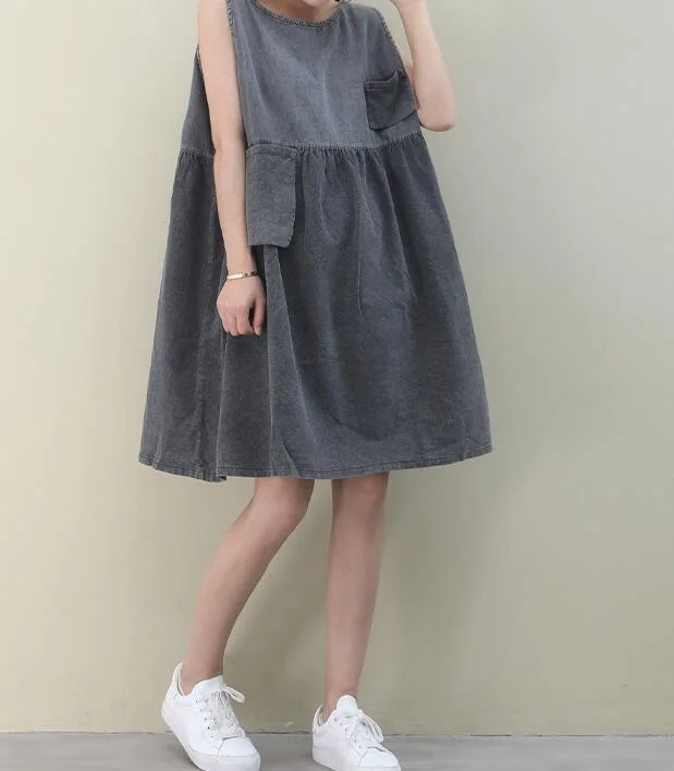 silk dressSummer Cotton Spring Women loose Shirts Dresses Sleeveless DZA05095