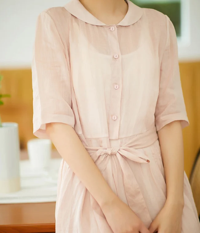 mini dressPink Women Dresses Ramie Casual Summer Buttons Linen Shirts Women Dresses SSM97215