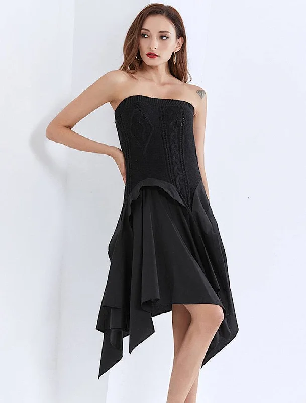 bodycon dressStrapless Knit Irregular Skirt Dress in Black