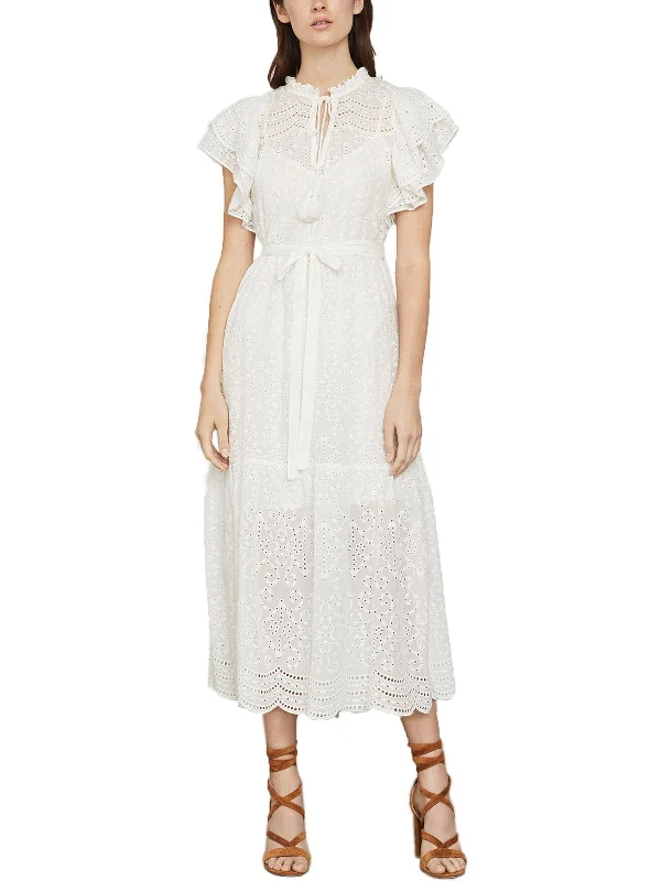 elegant evening dressWomens Eyelet Scalloped Midi Dress