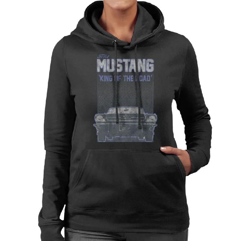 casual hoodie with logoFord Mustang King Of The Road Front View Women's Hooded Sweatshirt