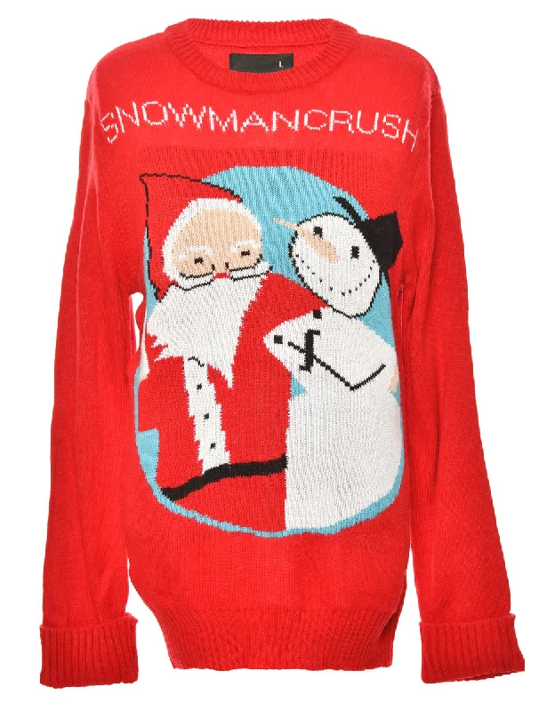 fashion-forward coatRed Snowman Crush Christmas Jumper - L