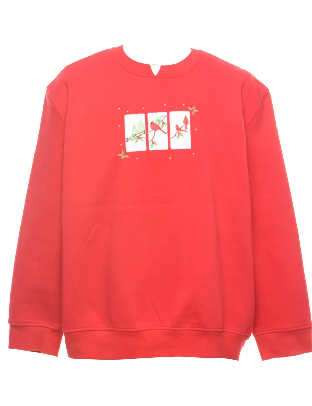 comfortable outerwearRed Christmas Sweatshirt - XL